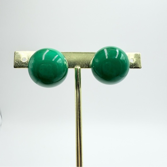 Vintage 80s Green Enamel Stud Clip on Earrings - Picture 3 of 5